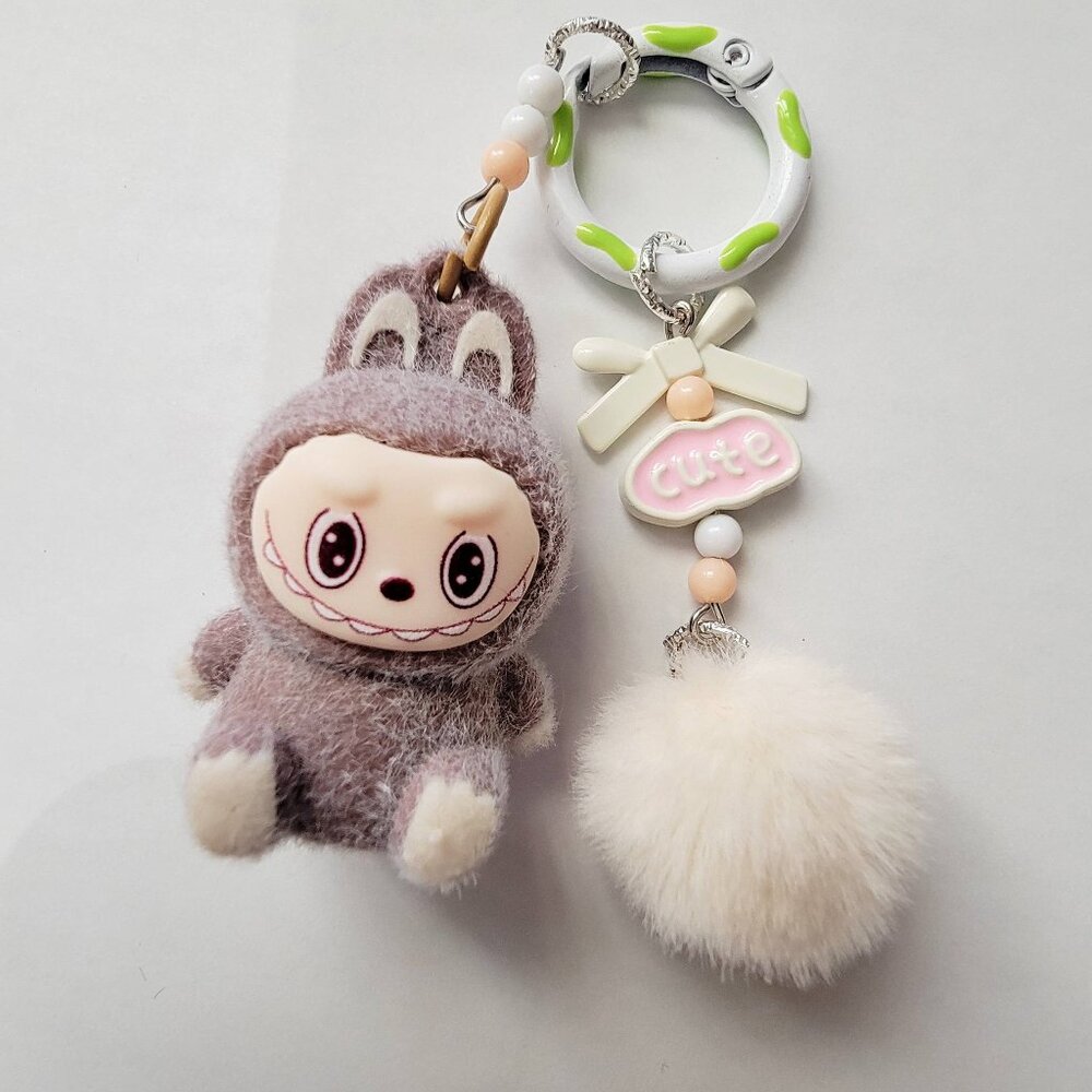 Have a Seat Labubu Keychain Ribbon Pom Pom Phone Charms, Bag Charms #17